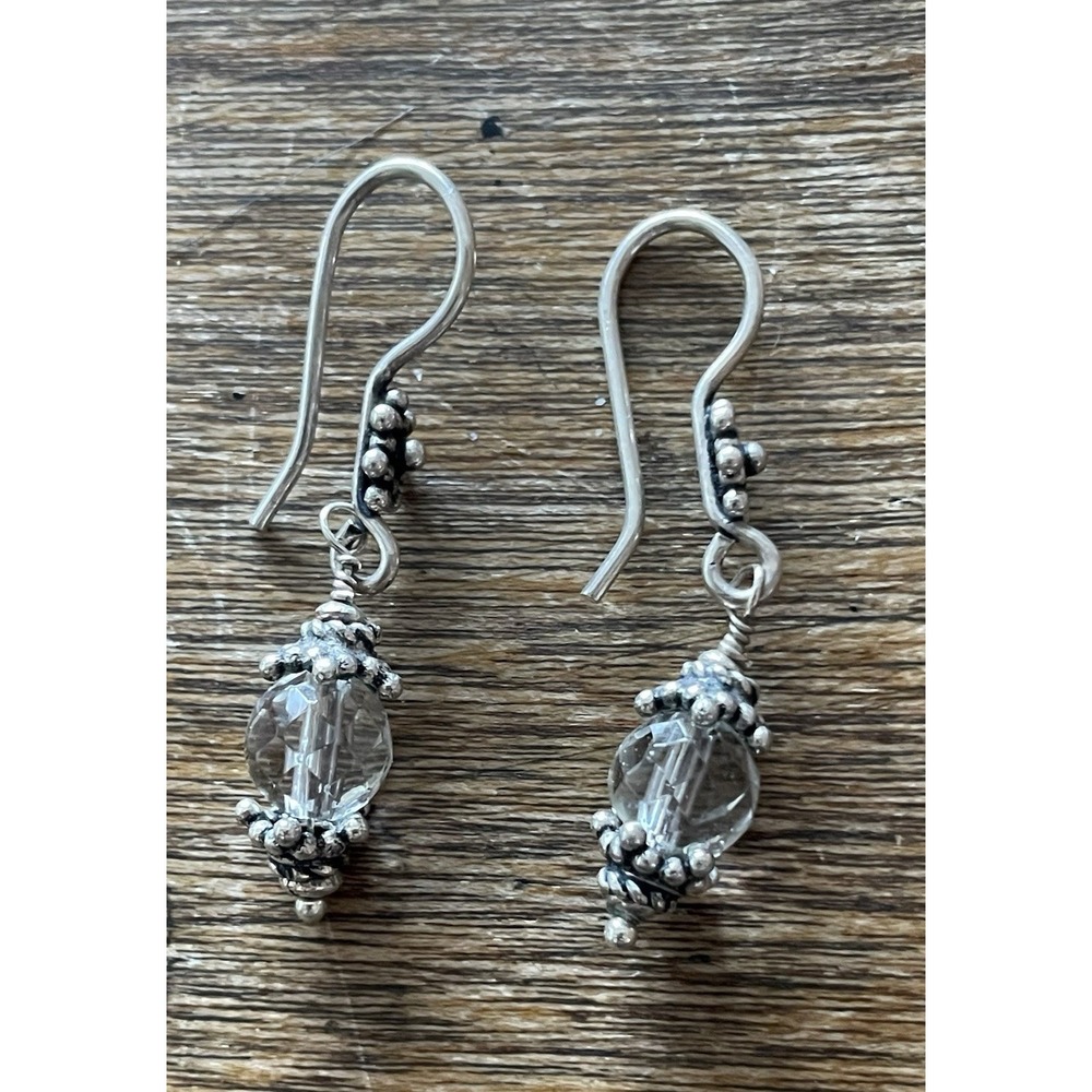 Silver Earrings Clear Crystal Dangle Earrings Sterling Silver Handmade